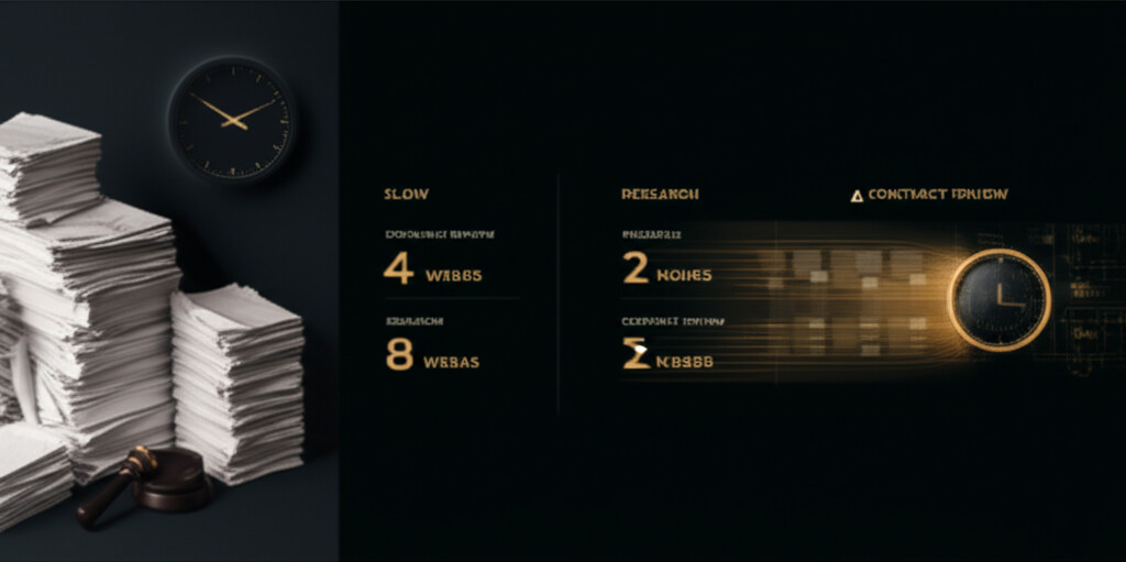 Manual legal workflows vs. Dhakma Core — time comparison across five practice areas